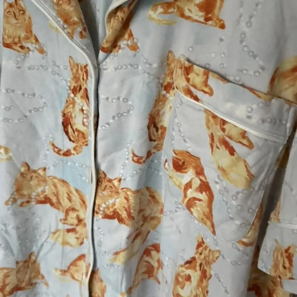 Source Unknown Gray Cat Print Short Sleeve Pajama Set - Picture 5 of 6